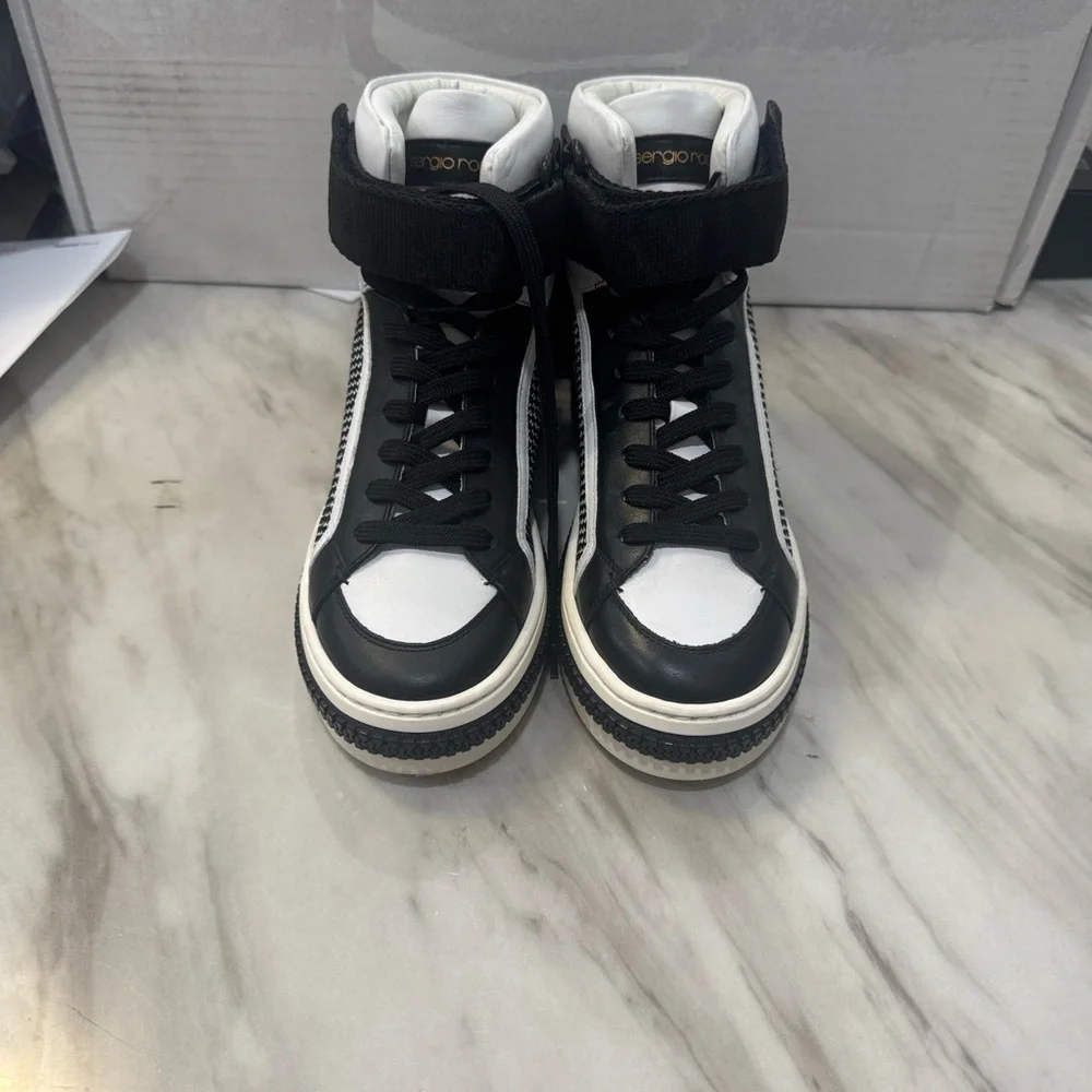 Sergio Rossi Black and White High-Top Sneakers size 35